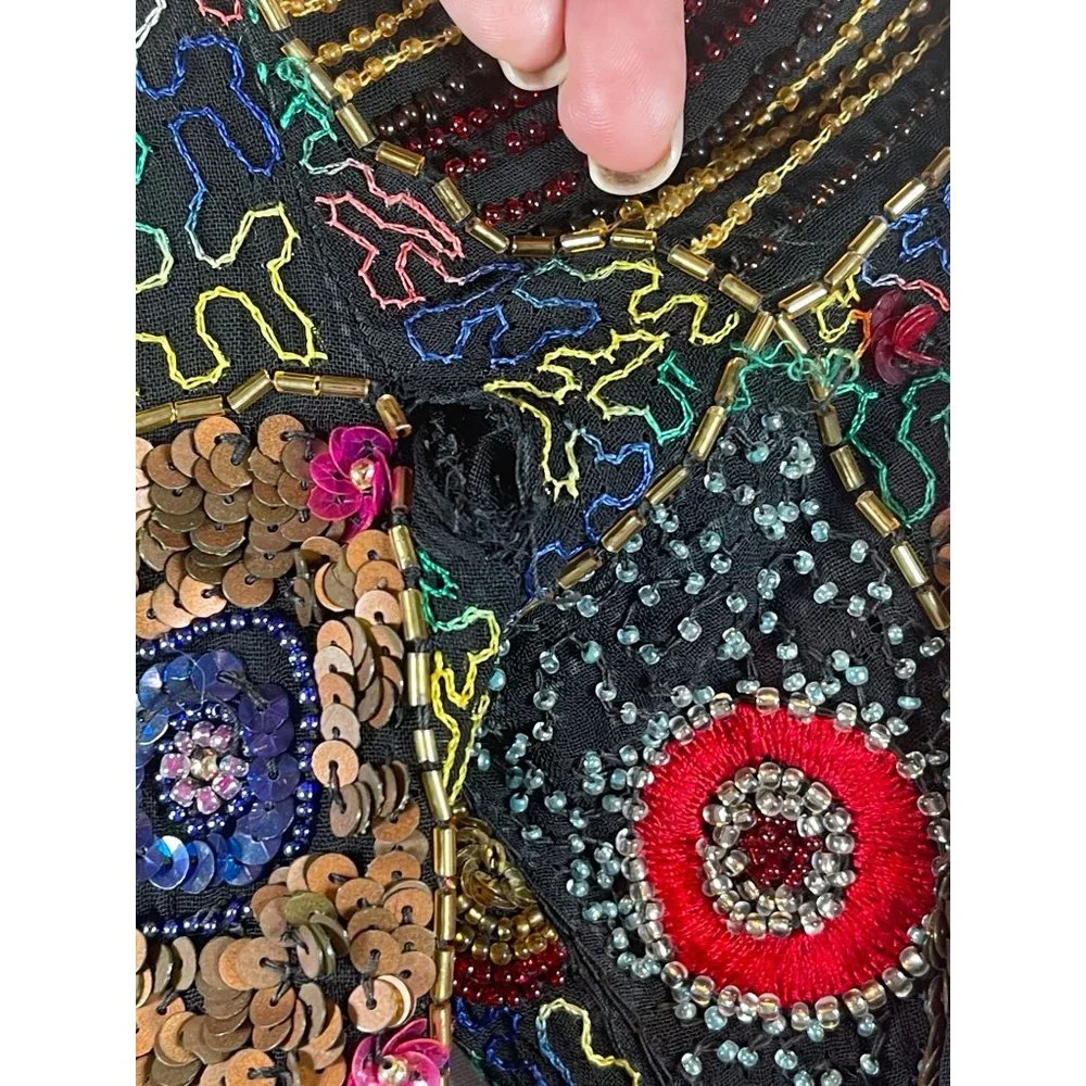 Vintage Lew Magram Artsy Beaded Sequin Cropped Multi Color Blazer Jacket Sz. S - Picture 8 of 9